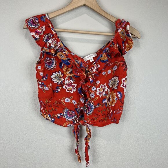 Altered State Crop Top‎ Women Small Red Ruffle Floral Sleeveless - Picture 1 of 11